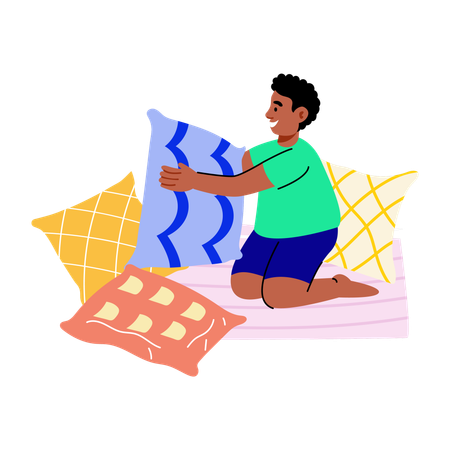 Boy throwing pillow  Illustration