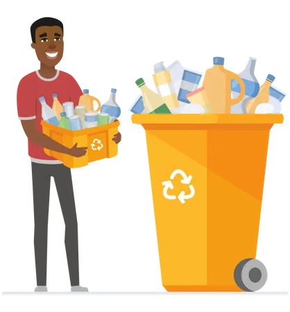 Boy throwing plastic waste for recycling Illustration