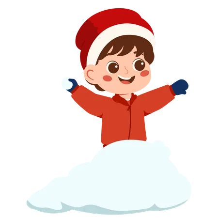 雪玉を投げる少年  イラスト