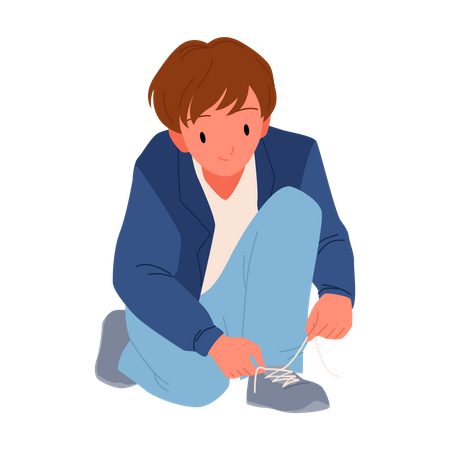 Boy tiying shoelaces  Illustration