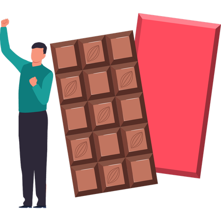 Boy took the chocolate out of the wrapper  Illustration