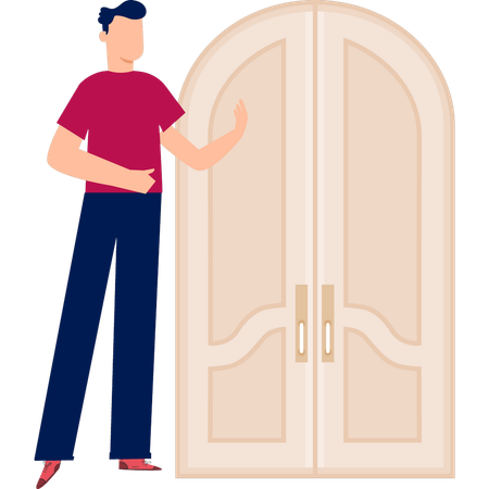 Boy  touching door  Illustration