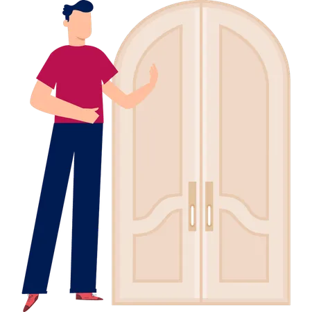 Boy  touching door  Illustration