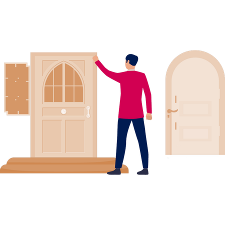 Boy touching door  Illustration