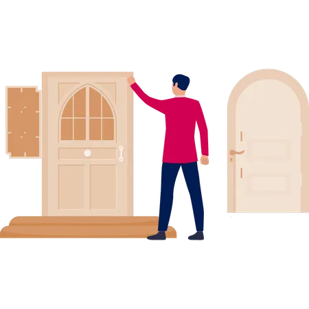 Boy touching door  Illustration