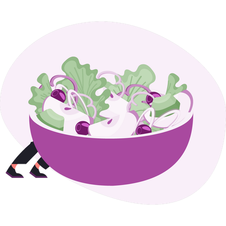 Boy  touching salad bowl  Illustration