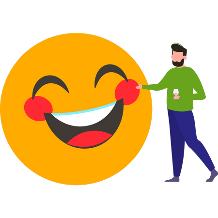 Boy touching smiley emoji  Illustration