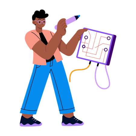 Boy tracing wiring  Illustration