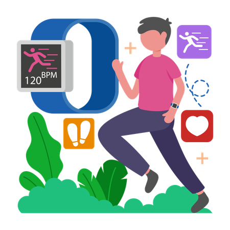 Boy Track Fitness with Smart Watch  Illustration