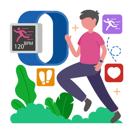 Boy Track Fitness with Smart Watch  Illustration