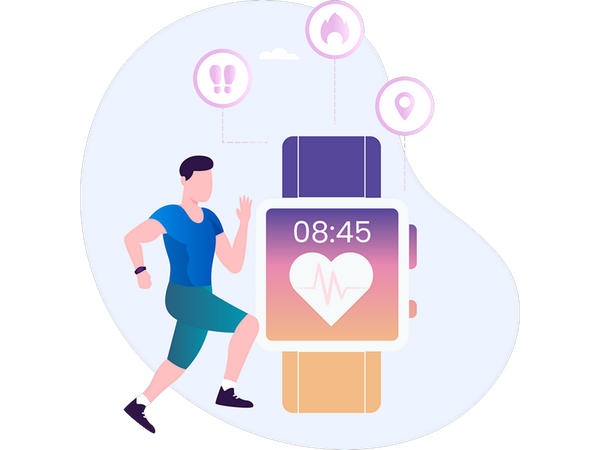 Boy tracking activity on smartwatch  Illustration