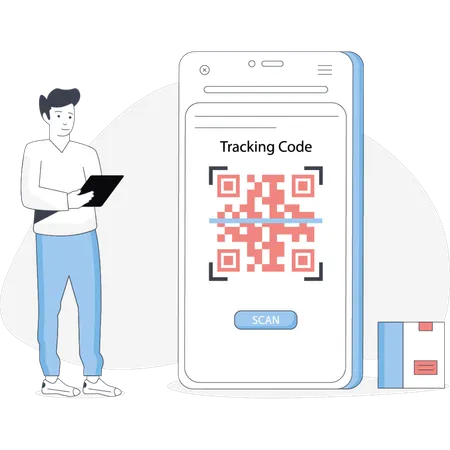 Boy  tracking bar code  Illustration