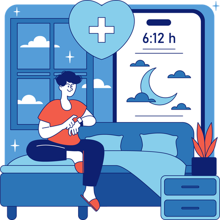 Boy tracking sleep quality using smartwatch  Illustration