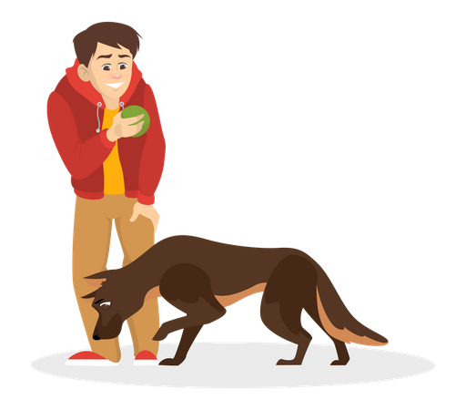 Boy training dog Illustration