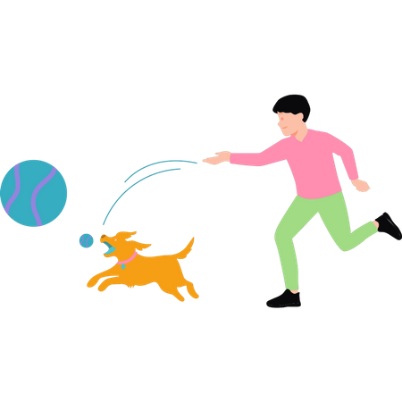 Boy training dog  Illustration