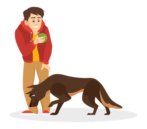 Boy training dog  Illustration