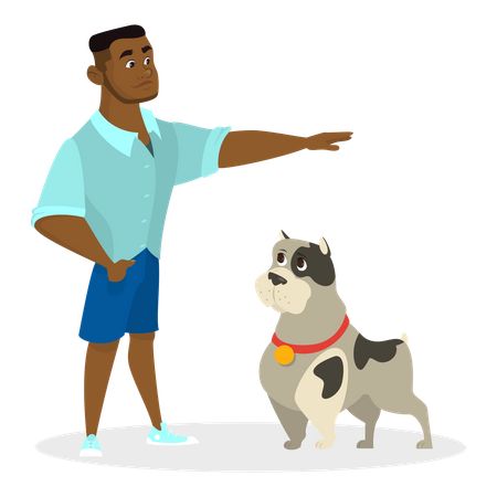 Boy training his dog Illustration