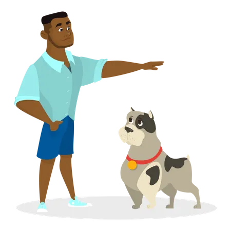 Boy training his dog Illustration