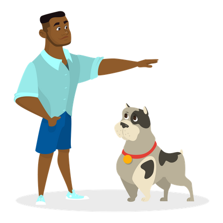 Boy training his dog  Illustration