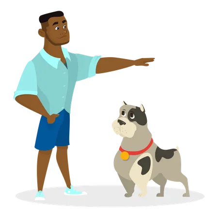 Boy training his dog  Illustration