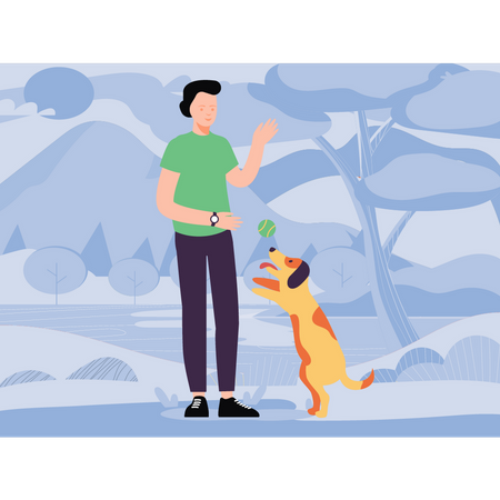 Boy training his pet dog  Illustration