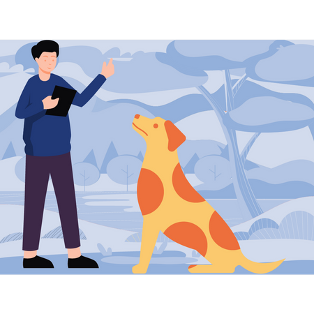 Boy training the dog  Illustration