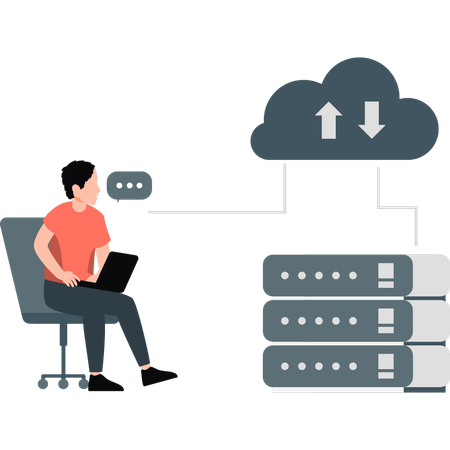 Boy transfer data in cloud  Illustration