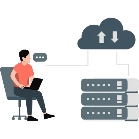 Boy transfer data in cloud  Illustration