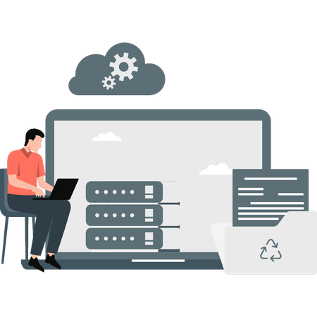 Boy transfer data on cloud  Illustration