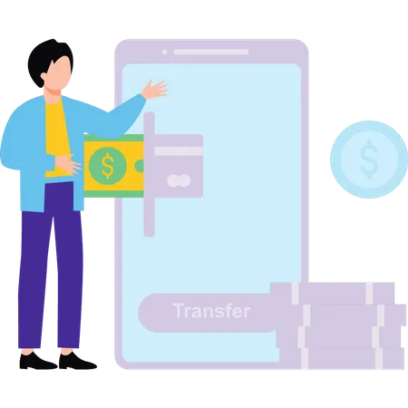 Boy transferring money online  Illustration
