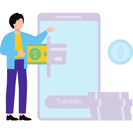 Boy transferring money online  Illustration