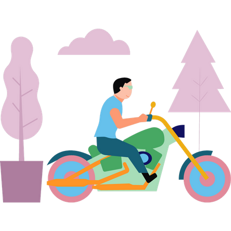 Boy traveling on motorcycle Illustration