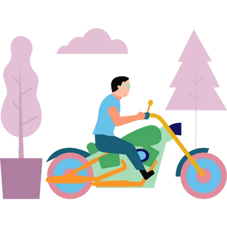 Boy traveling on motorcycle Illustration