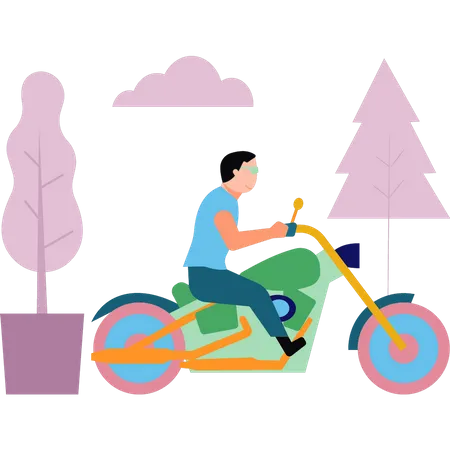 Boy traveling on motorcycle  Illustration