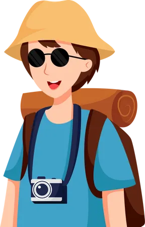 Boy Traveling with Camera  Illustration