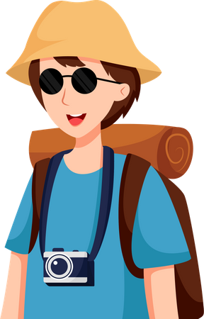 Boy Traveling with Camera  イラスト