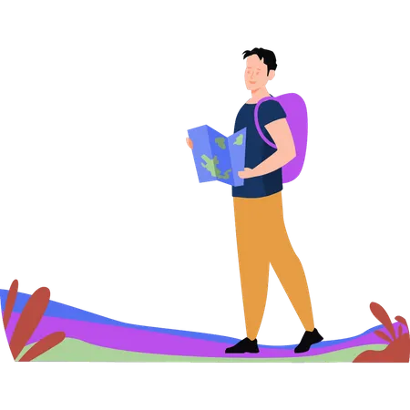 Boy traveling with map  Illustration