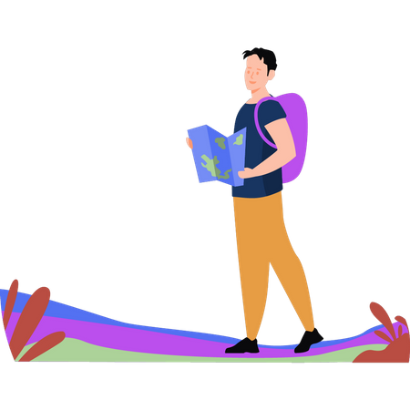 Boy traveling with map  Illustration