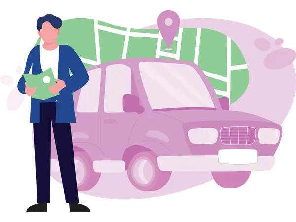 Boy travelling by car Illustration