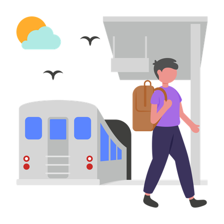 Boy travelling in Subway  Illustration