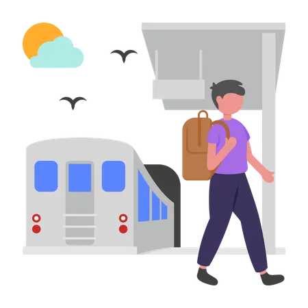 Boy travelling in Subway  Illustration
