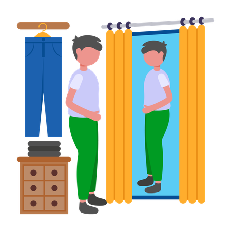 Boy Trying on Clothes  Illustration