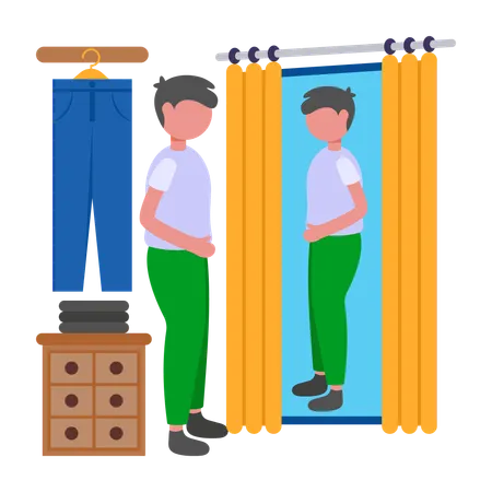 Boy Trying on Clothes  Illustration
