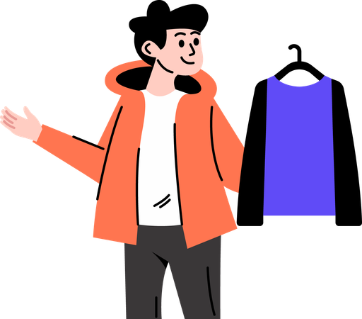 Boy trying on clothes  Illustration