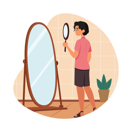 Boy Trying On Dress in Mirror  Illustration