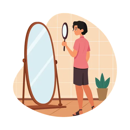 Boy Trying On Dress in Mirror  Illustration
