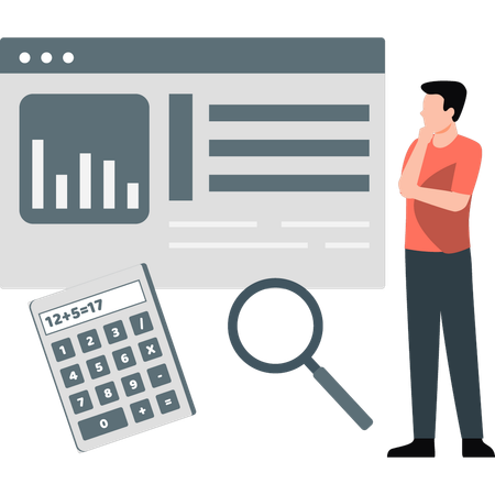 Boy trying to graph Calculations  Illustration