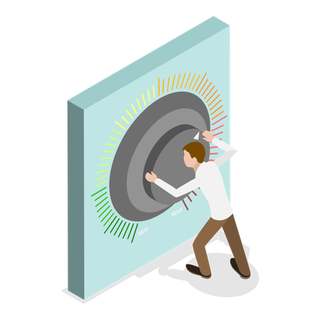 Boy turning knob to control volume  Illustration