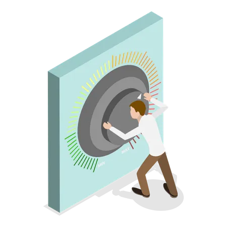 Boy turning knob to control volume  Illustration