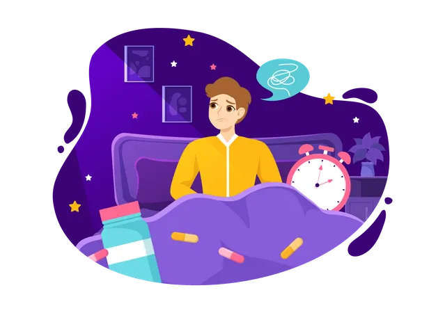 Boy Unable to Sleep  Illustration